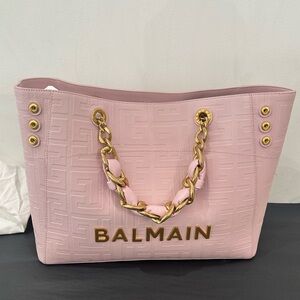 Balmain 1945 Soft tote bag in grained calfskin - Pink